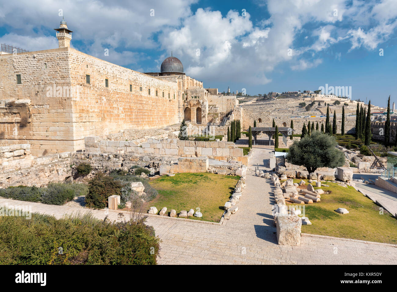 Viiew zum Ölberg. und der Tempelberg in Jerusalem. Stockfoto