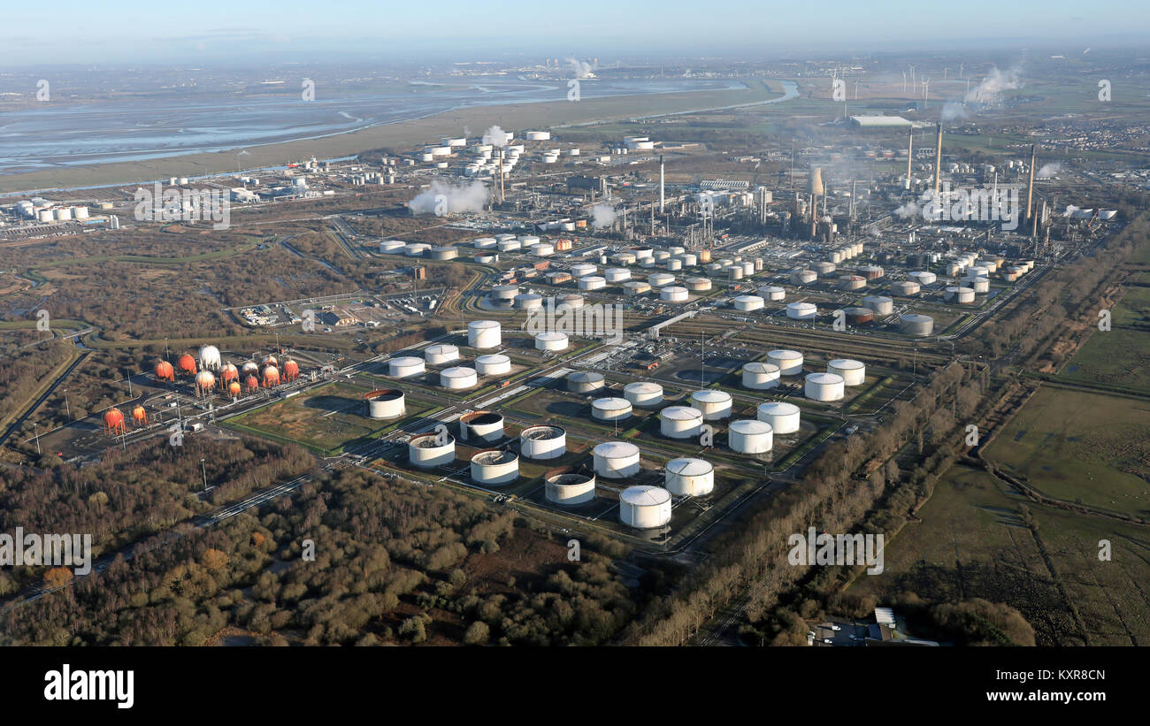 Luftaufnahme von Stanlow Raffinerie, Cheshire, Großbritannien Stockfoto