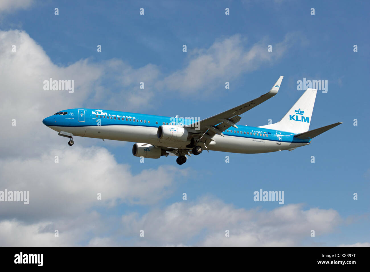 KLM Boeing 737-9 K2 PH-BXS Landung in Lodon Heathrow Stockfoto
