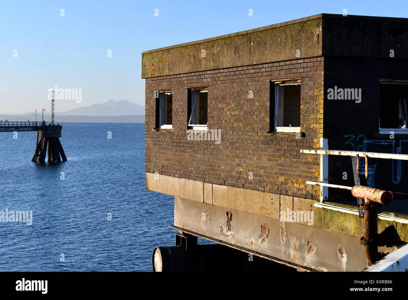 Baufällig Gebäude in der Nähe des ehemaligen Inverkip power station Stockfoto