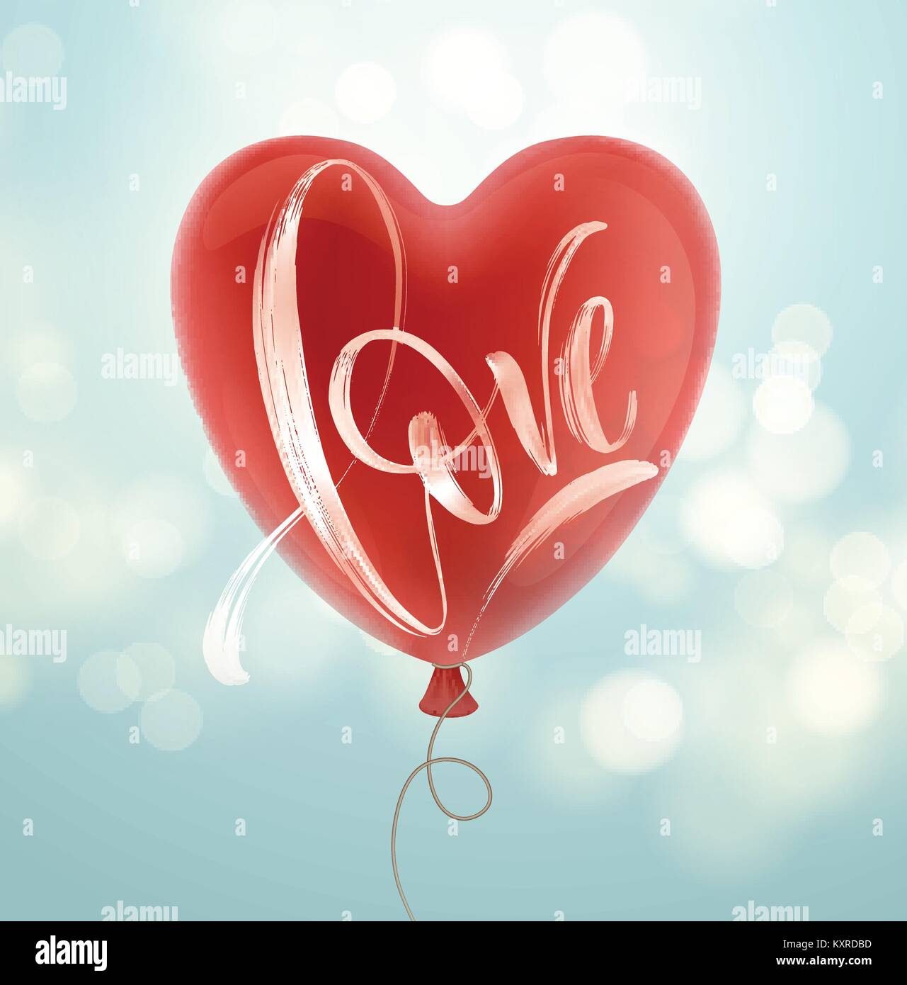 Valentines Tag Karte mit Liebe Schriftzug und roten Ballons. Vector Illustration Stock Vektor