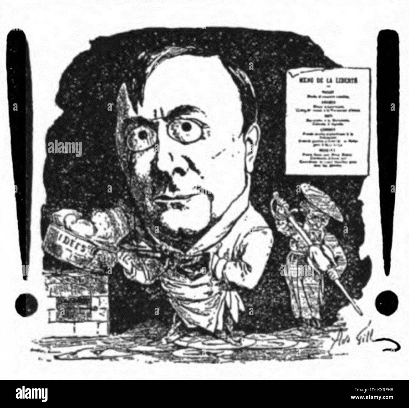 Eine Karikatur, die Emile de Girardin, einen prominenten französischen Journalisten und Zeitungsverleger aus dem 19. Jahrhundert, darstellt, der für die Gründung einflussreicher Publikationen und die Gestaltung des modernen Journalismus bekannt ist. Stockfoto