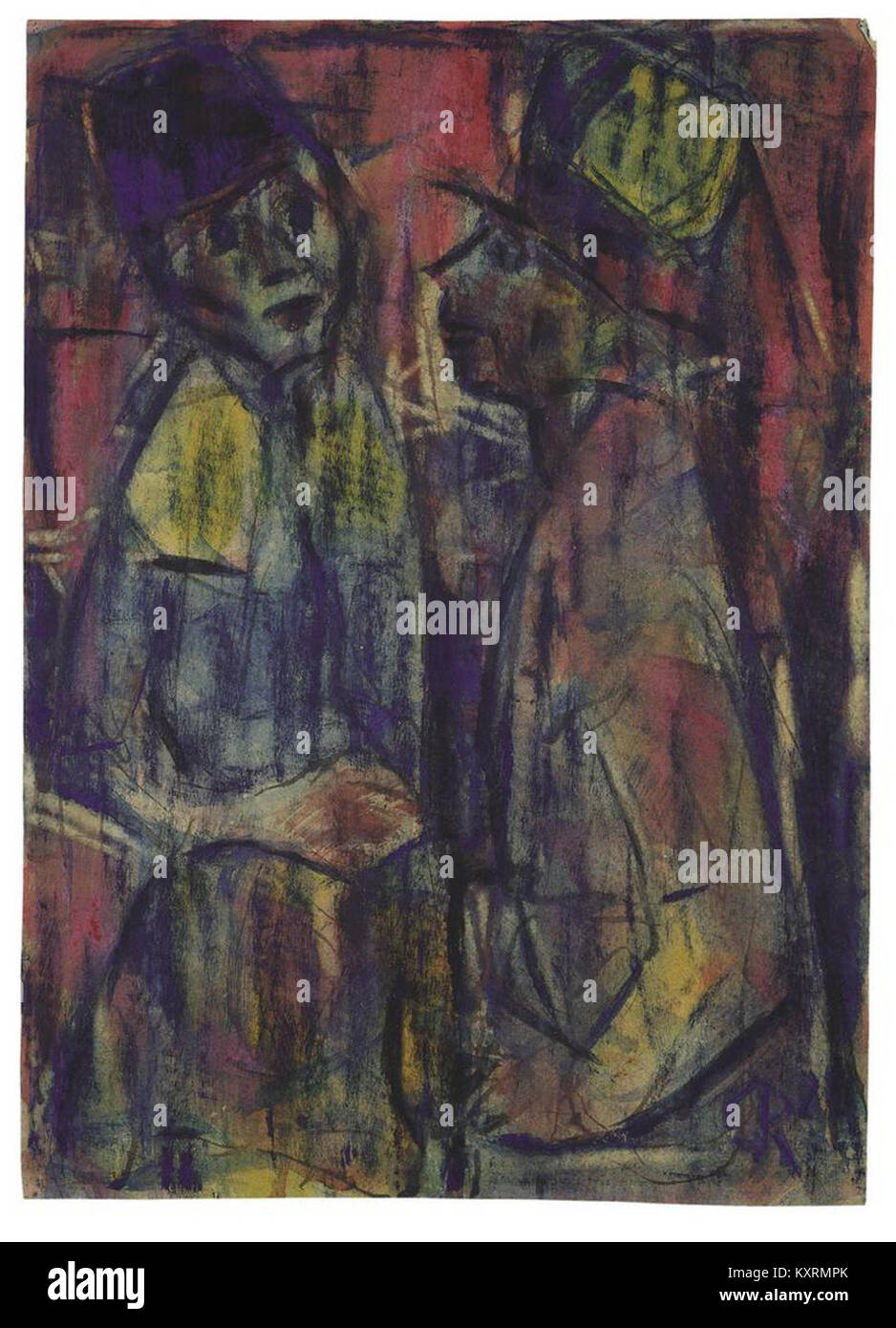 Christian Rohlfs’ Gemälde „zwei Frauen im Gespräch“ aus dem Jahr 1922 zeigt eine Szene zweier Frauen, die ein emotionales Gespräch führen und sich auf menschliche Interaktion und Emotionen konzentrieren. Stockfoto