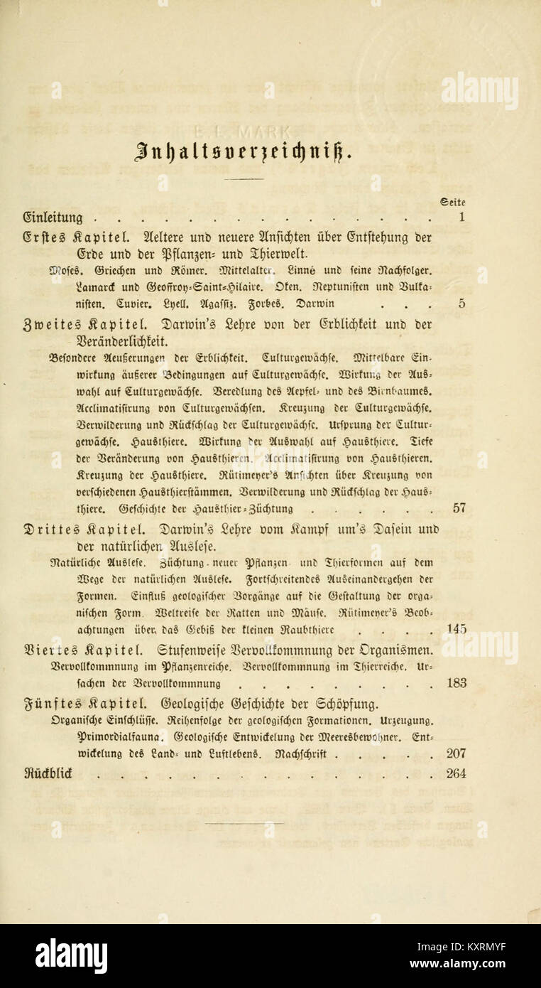 Diese Arbeit von Charles Darwin über den Ursprung der Arten befasst sich mit der Evolutionstheorie und ihrer Anwendung auf Pflanzen- und Tierreiche sowie deren Implikationen für die Schöpfungstheorie. Stockfoto