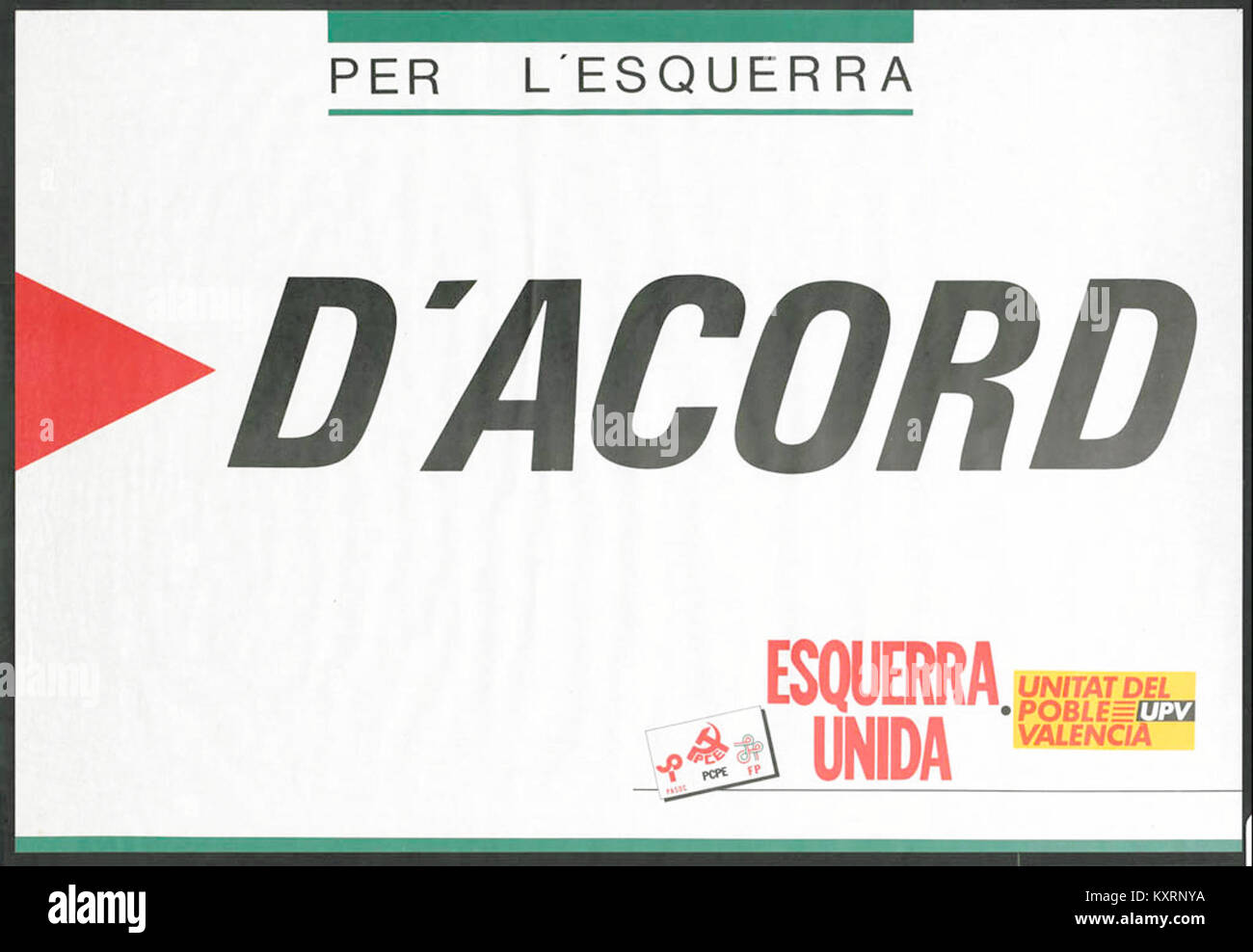 Die Koalition zwischen Izquierda Unida und Unión del Pueblo Valenciano repräsentierte ein linkes politisches Bündnis in Spanien, das die Regional- und Sozialpolitik förderte. Stockfoto