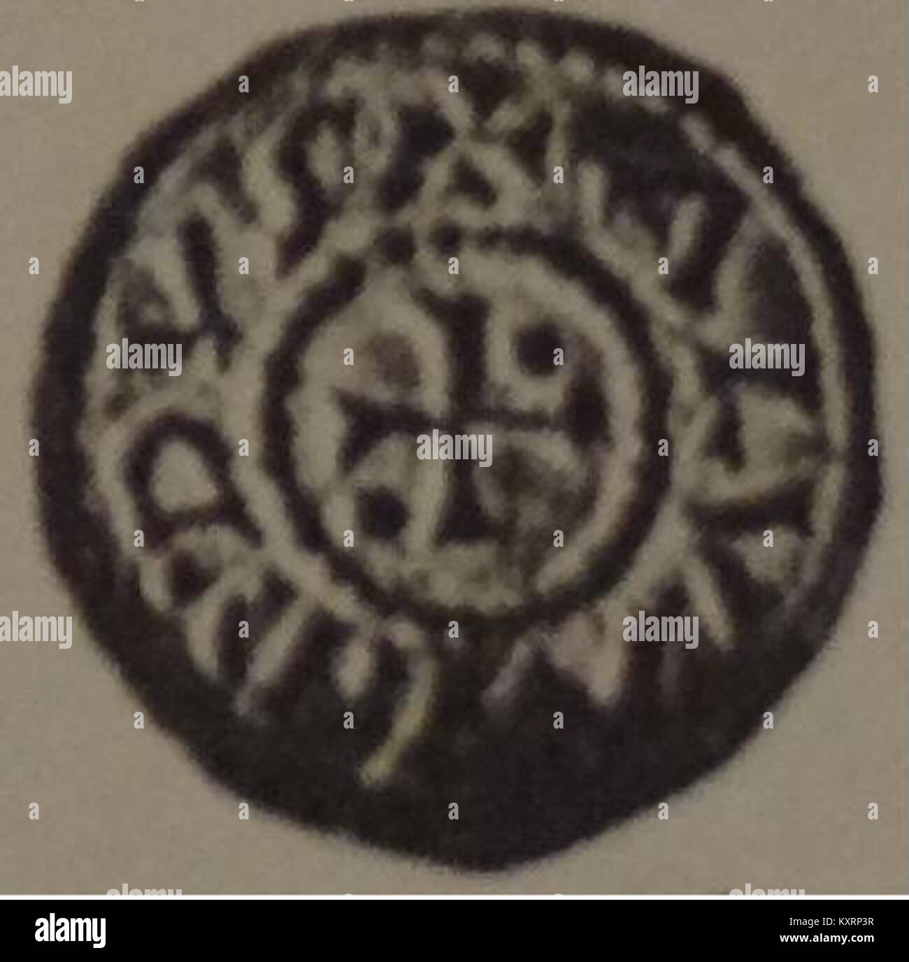 Diese Münze aus der Zeit um 900 n. Chr. zeigt Æthelwold Ætheling, einen historischen englischen Prinzen, und spiegelt die Münze des frühmittelalterlichen Zeitalters wider. Stockfoto