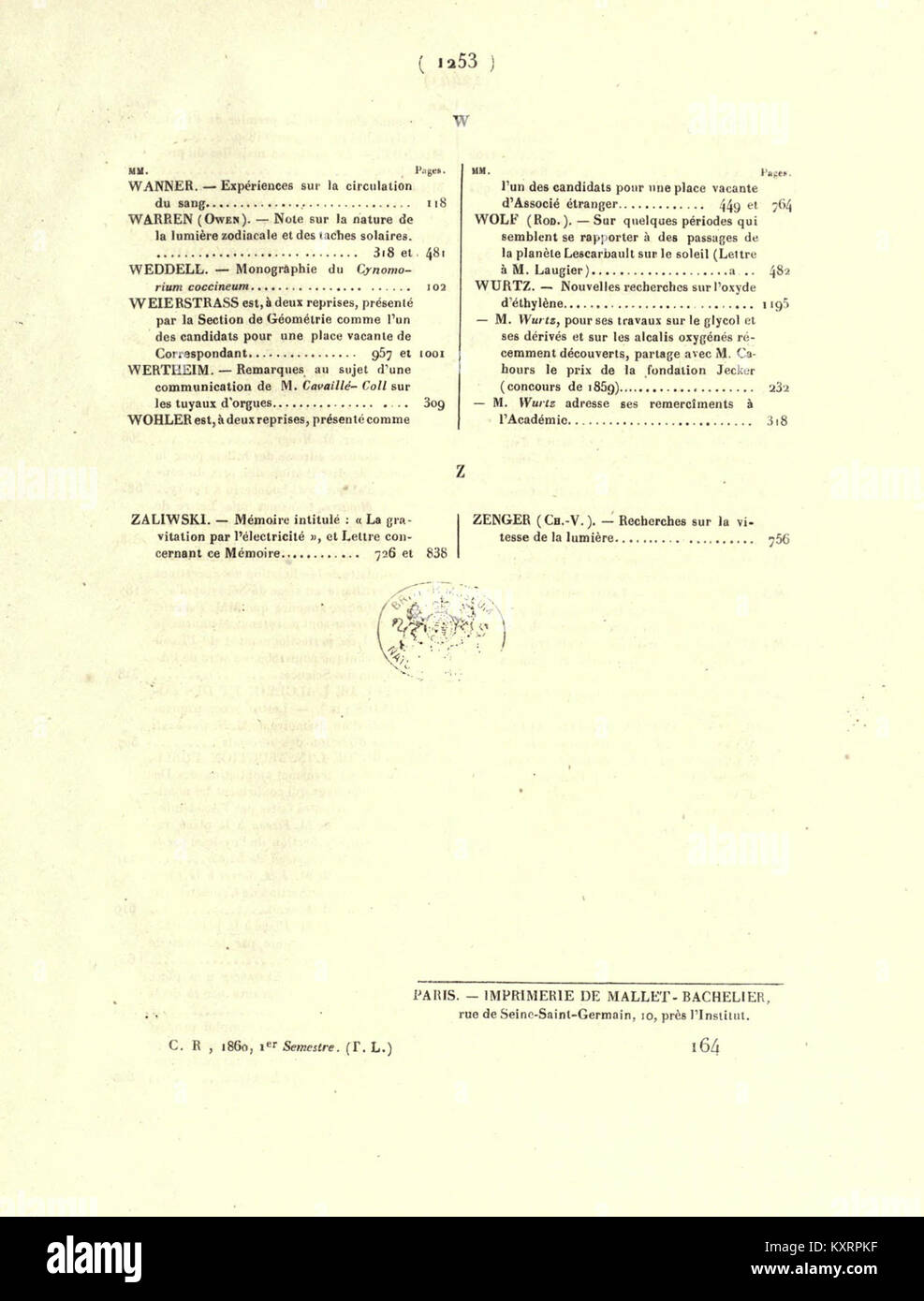 „Comptes rendus hebdomadaires“ ist eine wöchentliche Publikation der französischen Akademie der Wissenschaften, die wissenschaftliche Forschung und Entwicklungen aus dem 19. Und 20. Jahrhundert dokumentiert. Stockfoto