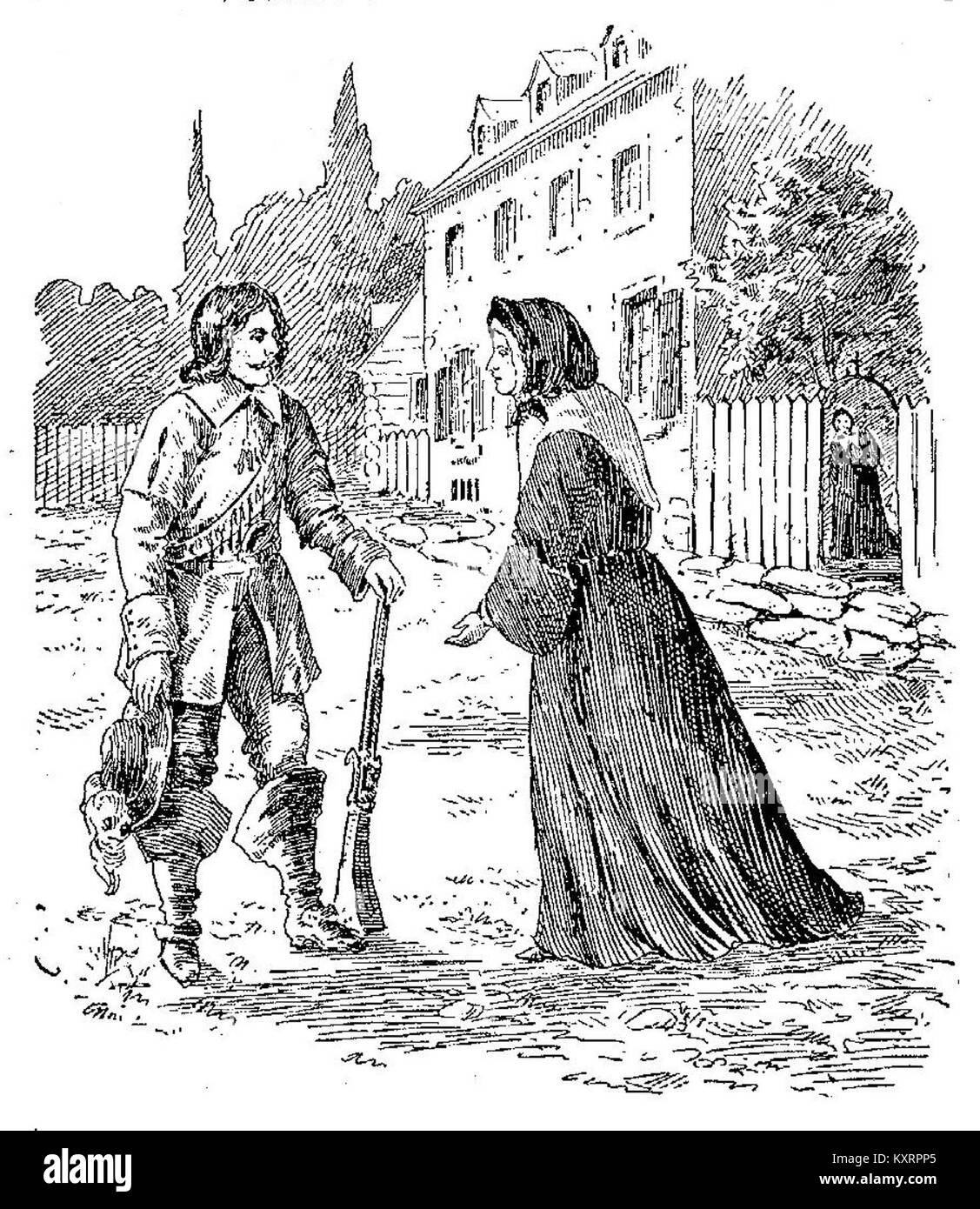 Diese 1900 für Conan – L’oubli illustrierte Illustration zeigt französische Drucktechniken des späten 19. Jahrhunderts und kombiniert künstlerischen Symbolismus mit feinen Linien, die repräsentativ für literarische und bildende Kunsttrends dieser Zeit sind. Stockfoto