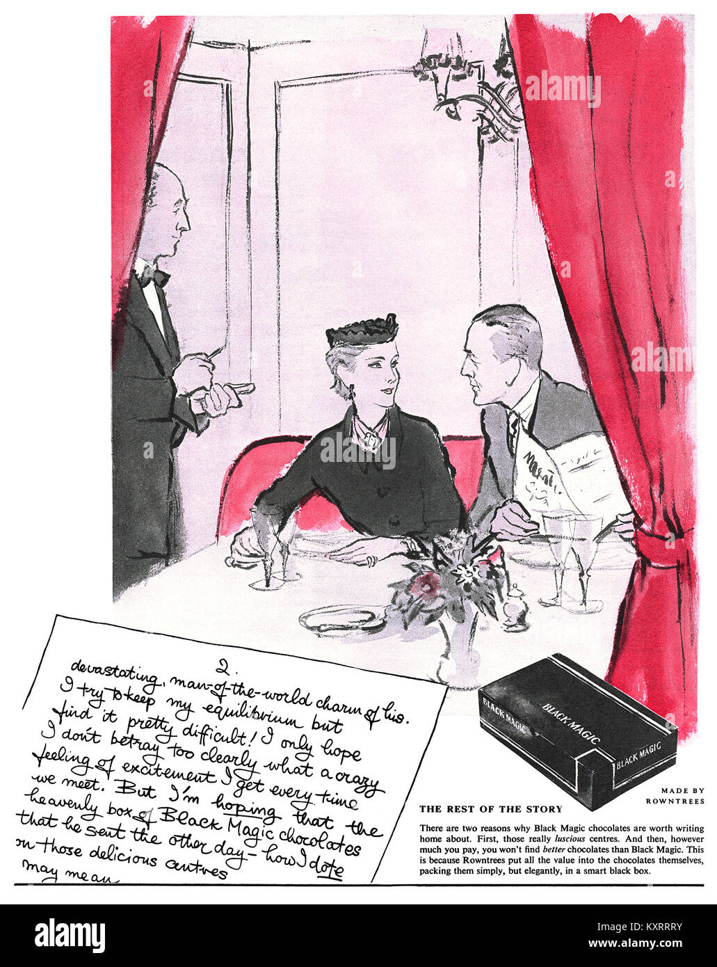 1954 britischen Werbung für Rowntrees schwarze Magie Pralinen. Stockfoto