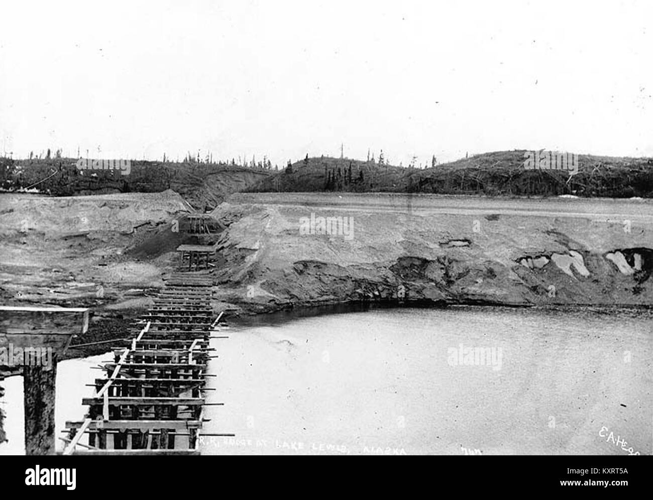 Bau der White Pass & Yukon Railroad bei Lewis Lake, Yukon Territory, 1899 (HEGG 193) Stockfoto