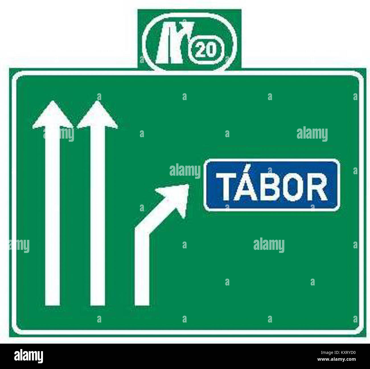 Ein tschechisches Eisenbahnsignal (návěst), das sich vor einer Gleiskreuzung befindet und Anweisungen zur Zugbewegung anzeigt. Sie dient als Teil der nationalen Eisenbahnsicherheits- und -Kontrollsysteme, die die operative Koordinierung gewährleisten. Stockfoto