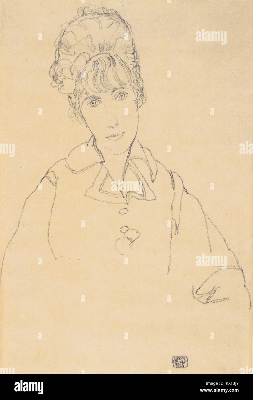 Egon Schieles Porträt von Edith Schiele aus dem Jahr 1915 ist ein berühmtes Beispiel für den Expressionismus des frühen 20. Jahrhunderts und zeigt Schieles kühne Verwendung von Farbe und Form in Porträts. Stockfoto Egon Schieles Porträt von Edith Schiele aus dem Jahr 1915 ist ein berühmtes Beispiel für den Expressionismus des frühen 20. Jahrhunderts und zeigt Schieles kühne Verwendung von Farbe und Form in Porträts. Stockfoto