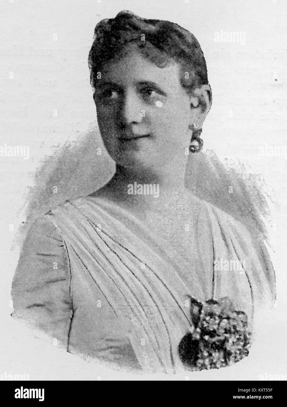Porträt von Elisabeth Leisinger, einer deutschen dramatischen Sopranistin, die Ende des 19. Jahrhunderts tätig war und für Auftritte mit der Berliner Hofoper und Studien in Stuttgart und Paris bekannt war. Stockfoto