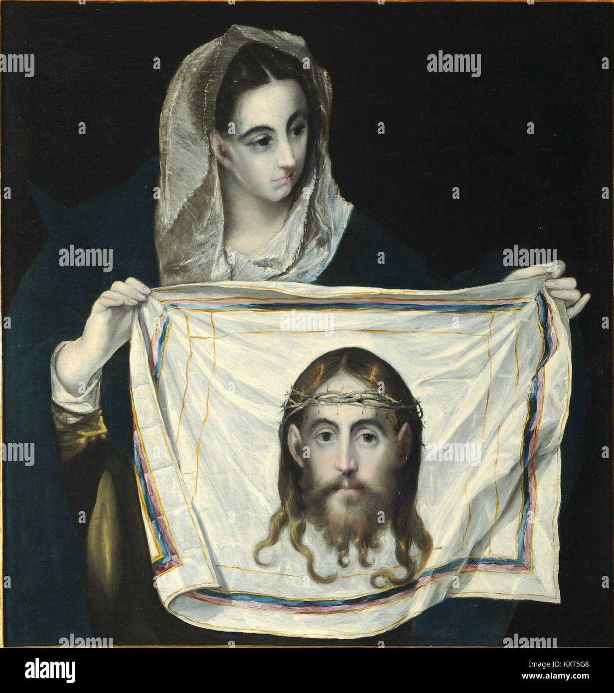 El Grecos Gemälde „La Verónica“ zeigt die Heilige Veronica mit dem Schleier, der das Gesicht Christi trägt, und zeigt den unverwechselbaren manieristischen Stil des Künstlers. Stockfoto