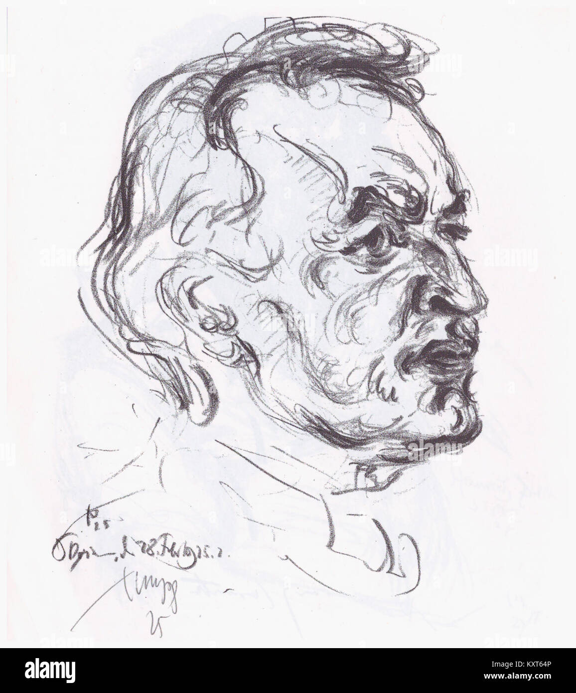 Porträt des norwegischen Künstlers Edvard Munch, gezeichnet vom deutschen Illustrator Emil Stumpp im Jahr 1925, das Munch mit expressivem Realismus und psychologischer Tiefe darstellt. Stockfoto