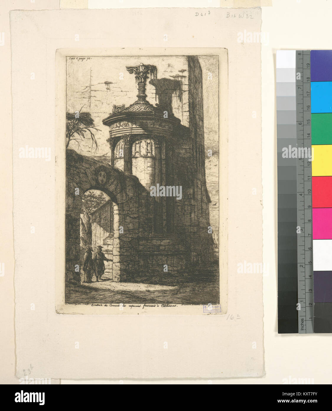 Dieses Bild zeigt den Eingang zum französischen Kapuzinerkloster in Athen und unterstreicht dessen architektonischen Stil und historische Rolle in der religiösen Landschaft der Stadt im 19. Jahrhundert. Stockfoto