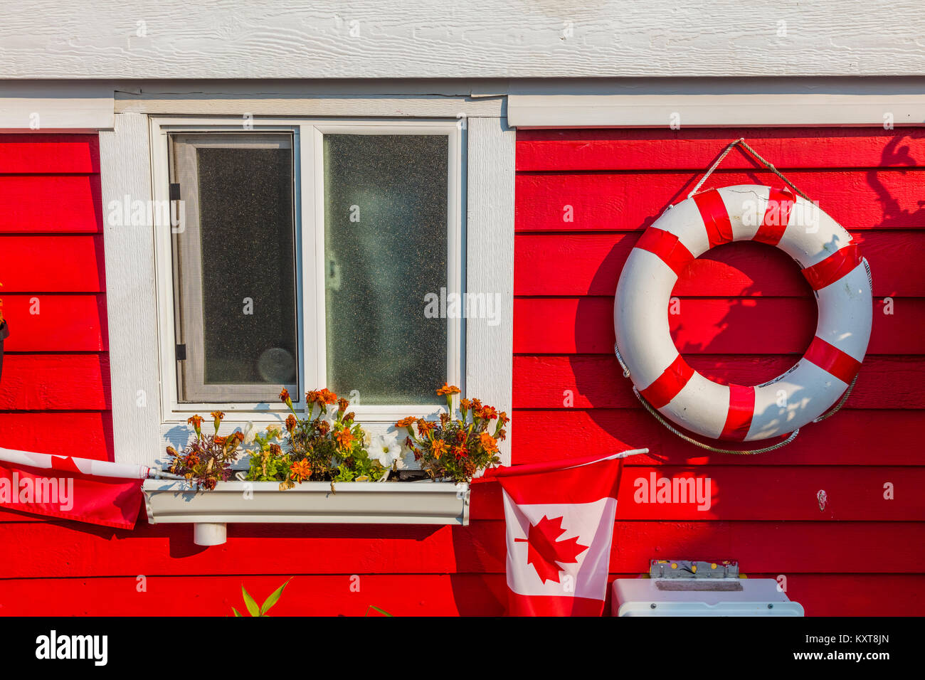 Detailson Häuser in Fisherman's Wharf eine bunte float Home Community in Victoria auf Vancouver Island in British Columbia, Kanada Stockfoto