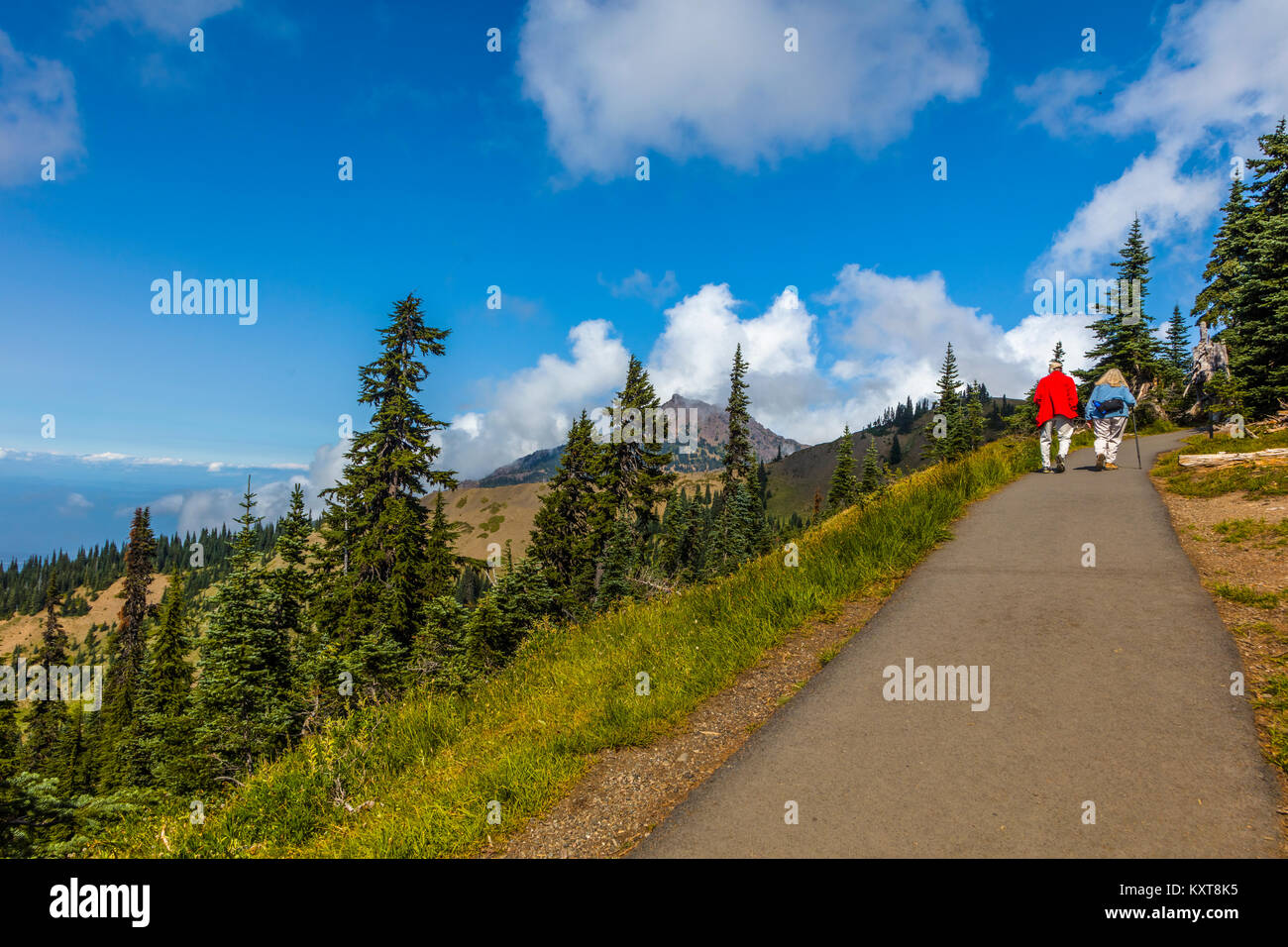 Paar auf dem Weg zum Hurricane Ridge in Olympischen National Park Washington Stockfoto