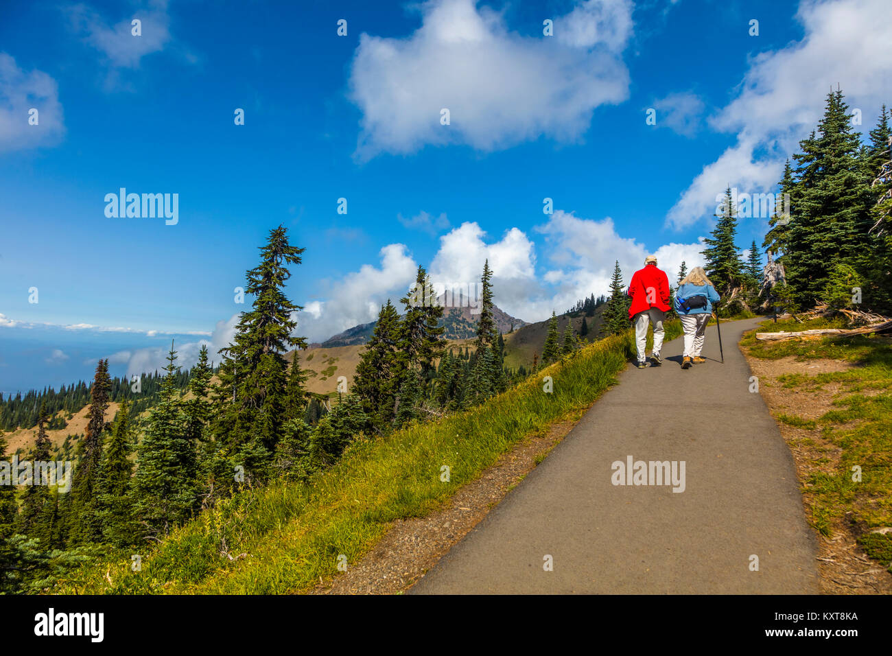 Paar auf dem Weg zum Hurricane Ridge in Olympischen National Park Washington Stockfoto