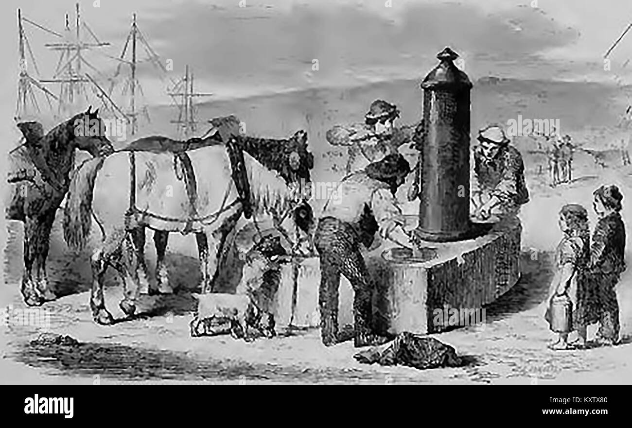 Alte ABERDEEN, Schottland - ein Wassertrog für Pferde und einen Brunnen und Waschgelegenheiten in den 1850er Jahren von einem Herr Fidler errichtet. Stockfoto