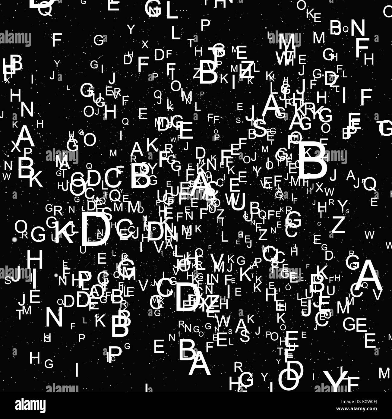Abstrakte weiße Schrift auf schwarzem Hintergrund Stockfoto