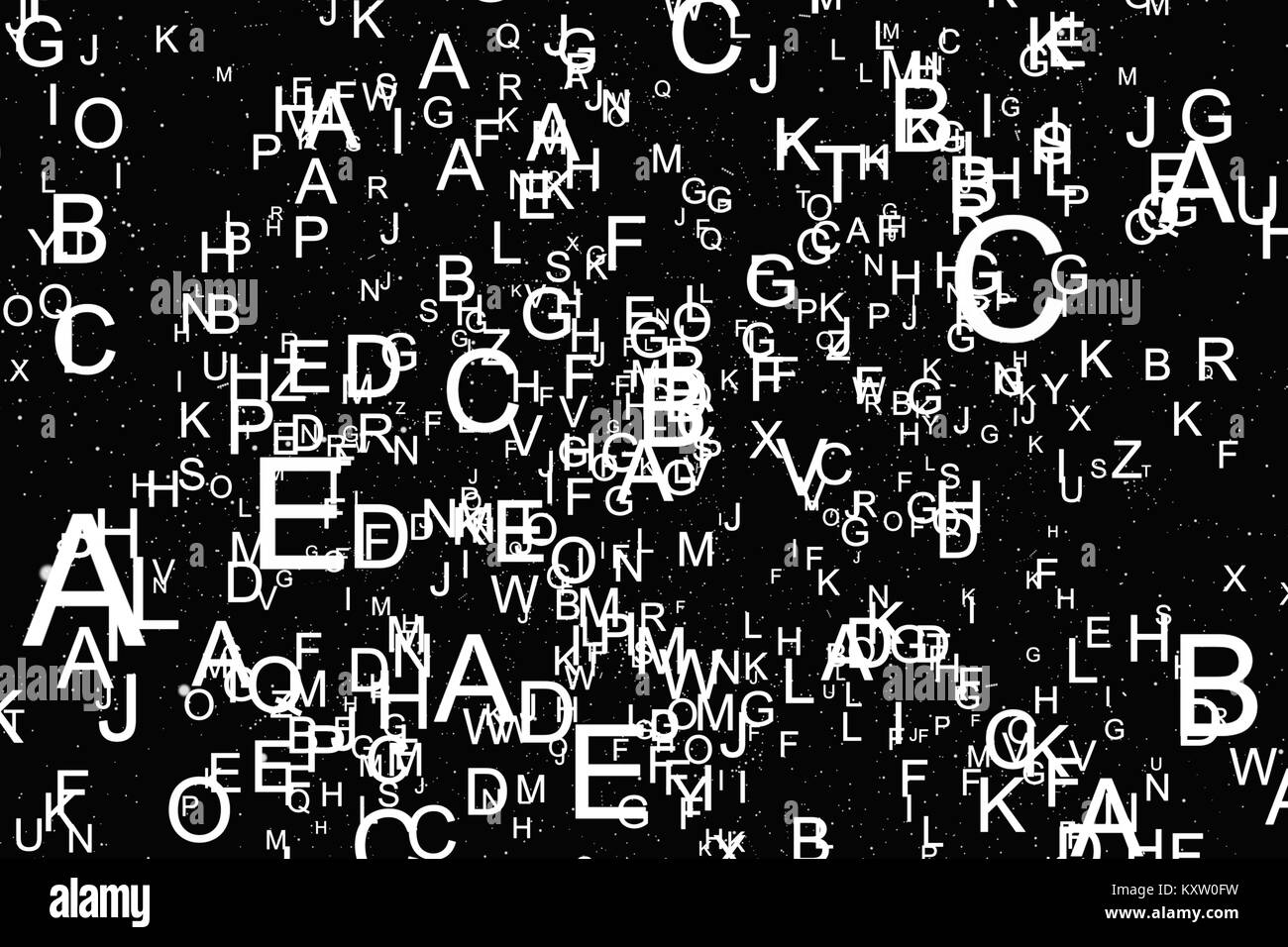 Abstrakte weiße Schrift auf schwarzem Hintergrund Stockfoto