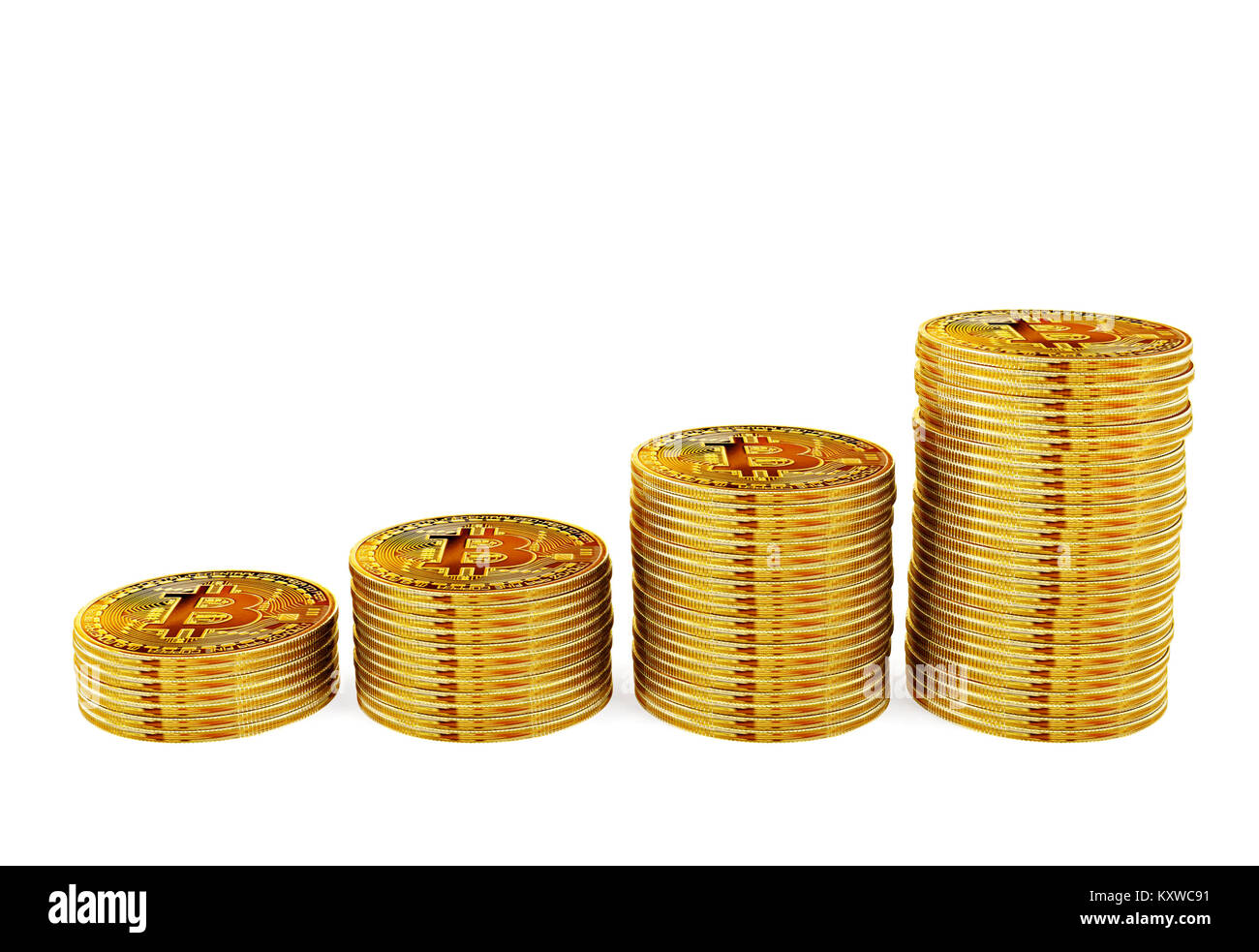Bitcoin Münzen Stapel, Geld wächst und finanzielle Investitionen Konzept, 3D-Rendering Stockfoto