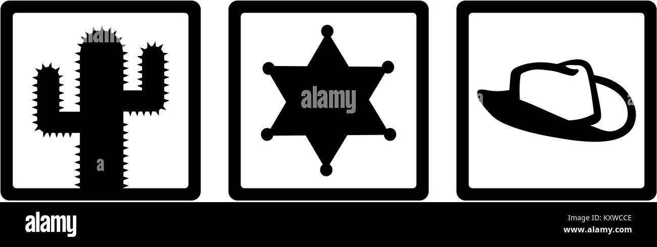Sheriff Symbole - Kaktus, Sheriff Stern, Sheriff Hut Stockfoto