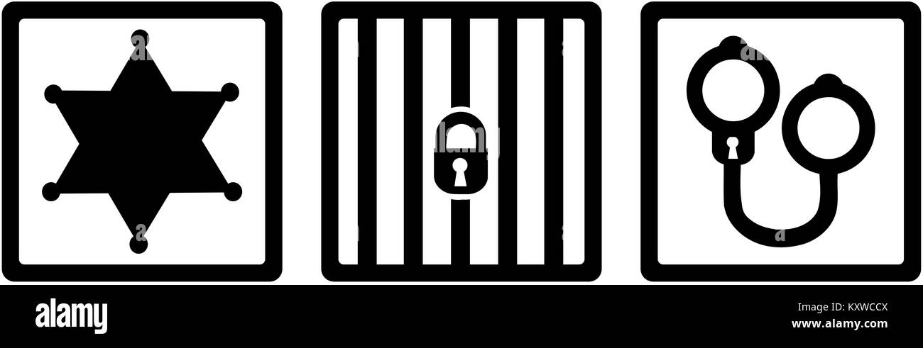 Sheriff Symbole - Sheriff stern Gefängnis Handschellen Stockfoto