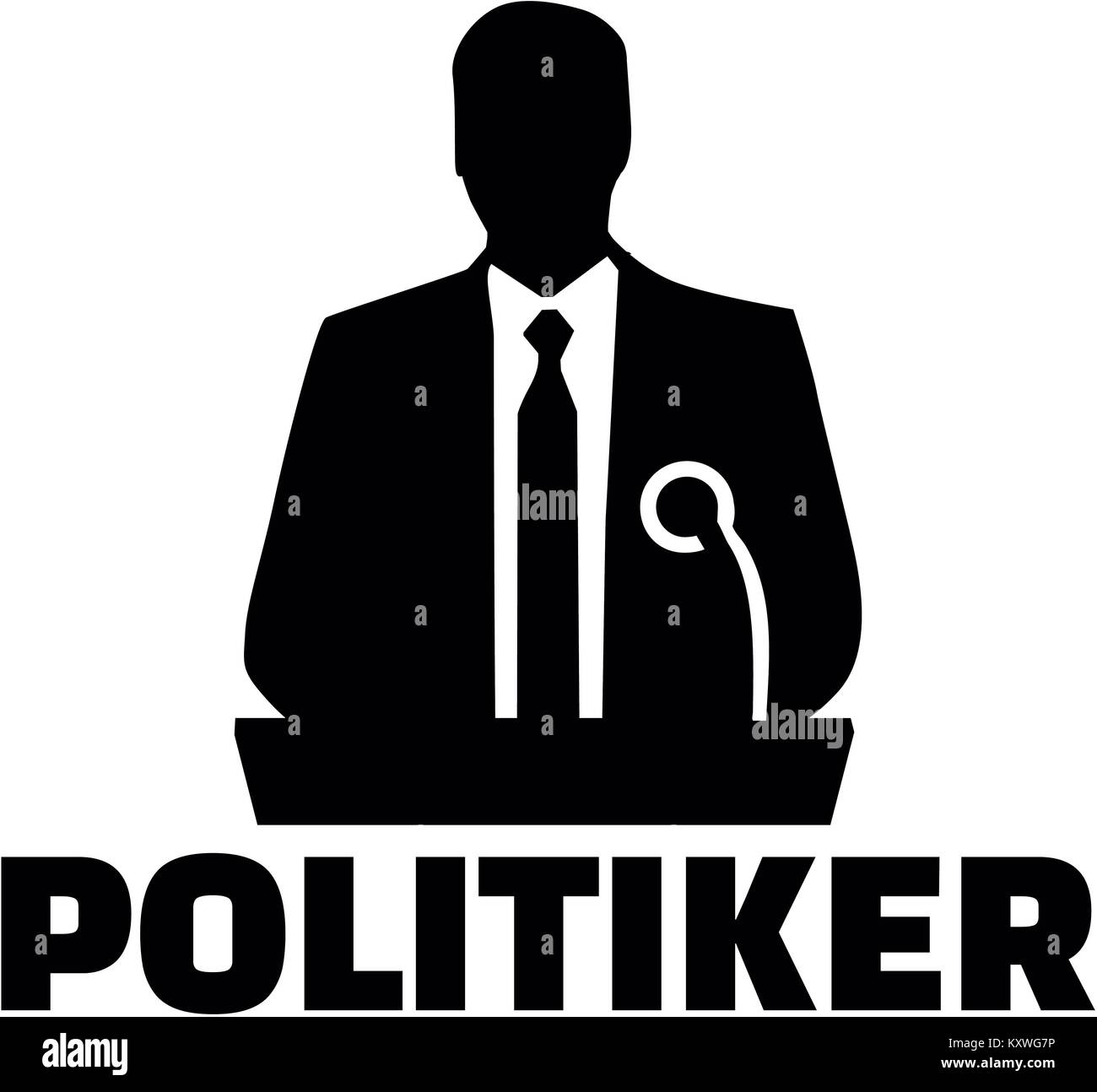Silhouette eines männlichen politicial mit Rednerpult und deutsche Berufsbezeichnung Stockfoto