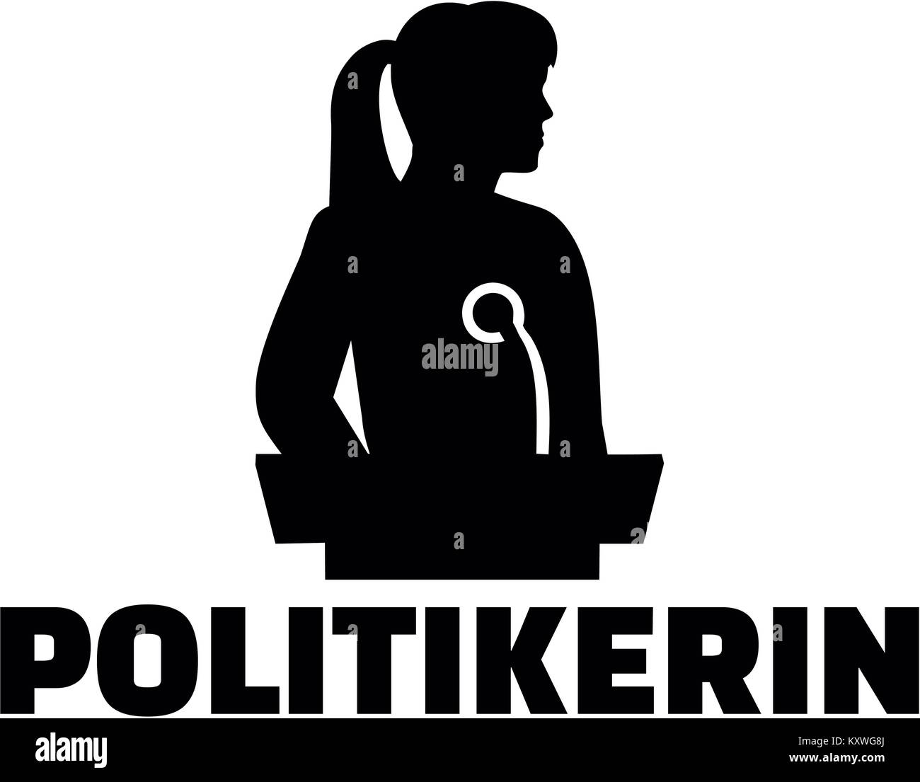 Silhouette einer Frau politicial mit Rednerpult und deutsche Berufsbezeichnung Stockfoto