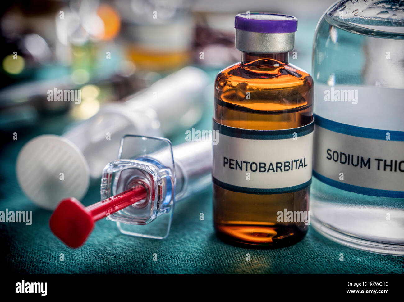 Durchstechflasche mit Pentobarbital für Euthanasie und tödliche Inyecion in einem Krankenhaus verwendet werden Stockfoto