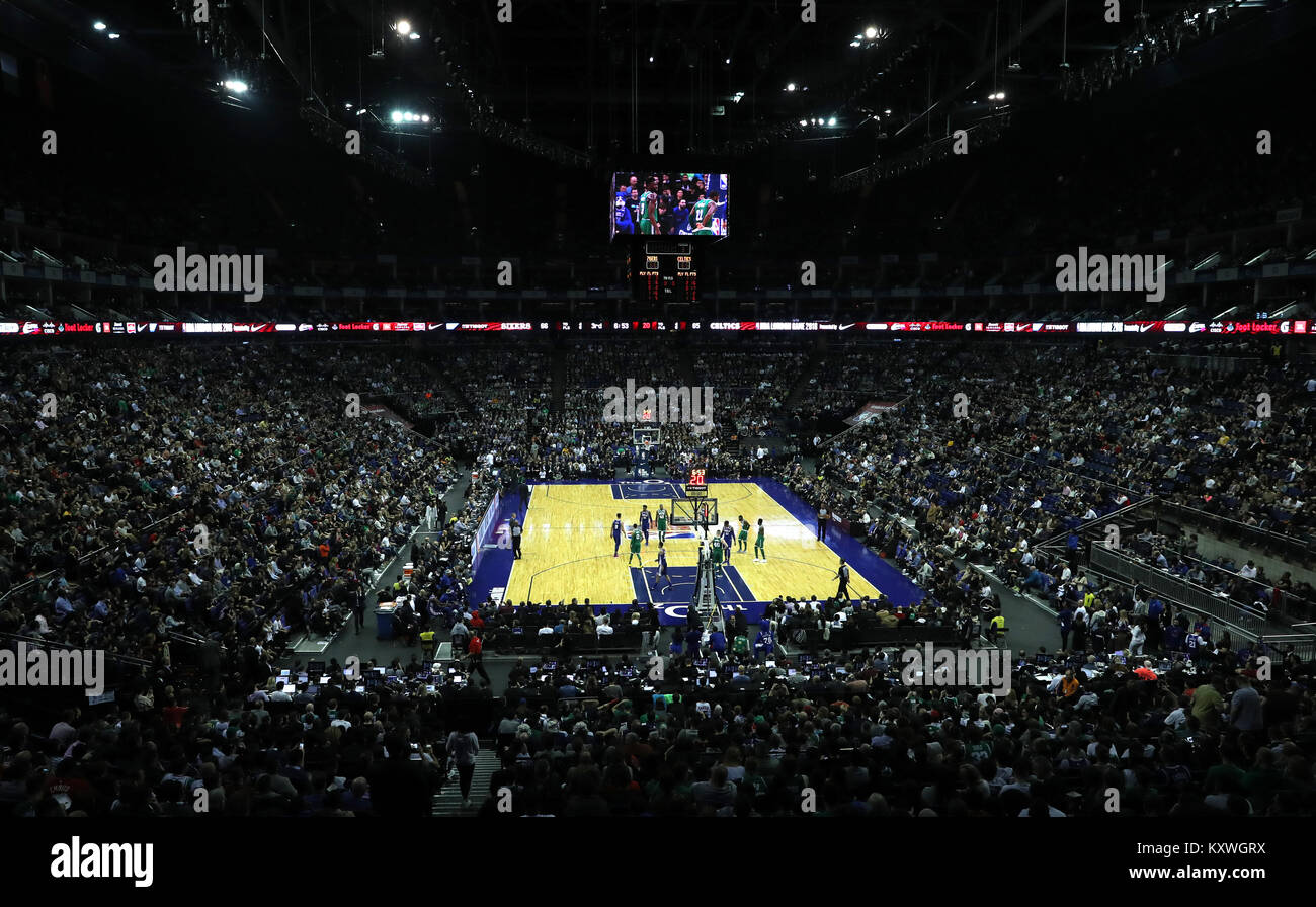 Allgemeine Spielansicht während des NBA London Game 2018 in der O2 Arena, London. DRÜCKEN SIE VERBANDSFOTO. Bilddatum: Donnerstag, 11. Januar 2018. Siehe PA Story BASKETBALL London. Bildnachweis sollte lauten: Simon Cooper/PA Wire. Stockfoto