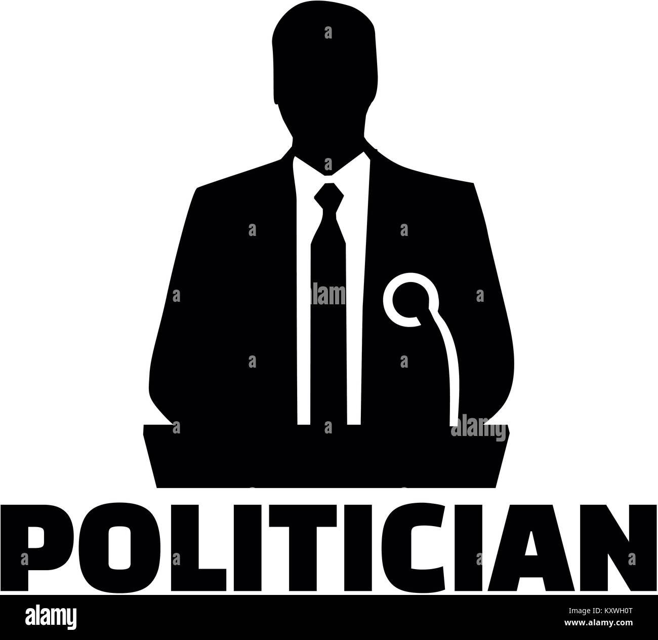 Silhouette eines männlichen politicial mit Rednerpult und Titel Stockfoto