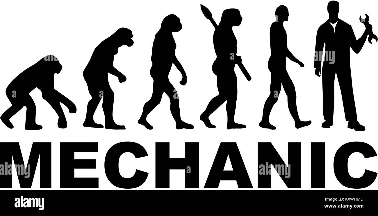 Mechaniker evolution mit Job Titel Stockfoto
