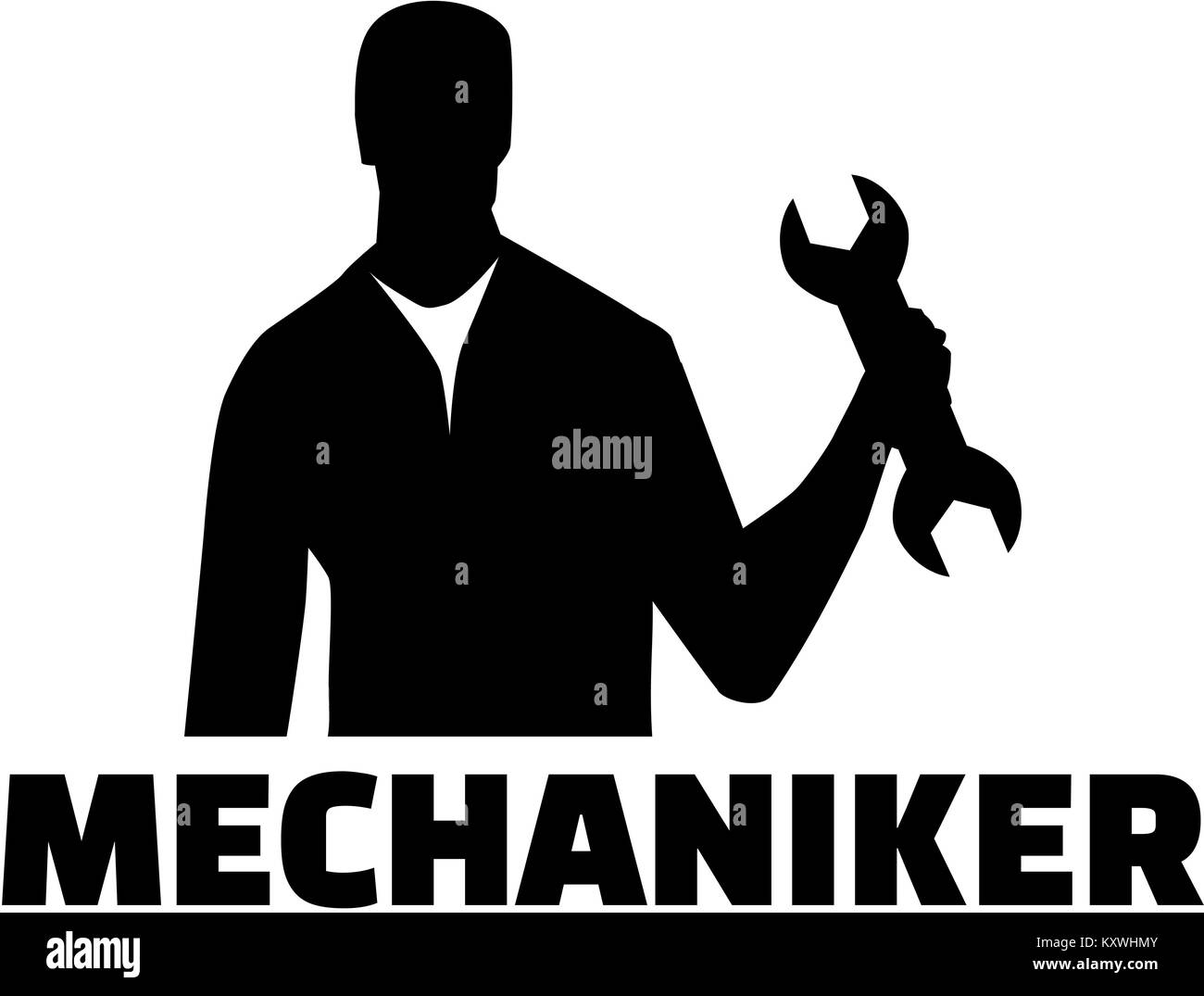 Mechaniker Silhouette mit deutschen Berufsbezeichnung Stockfoto