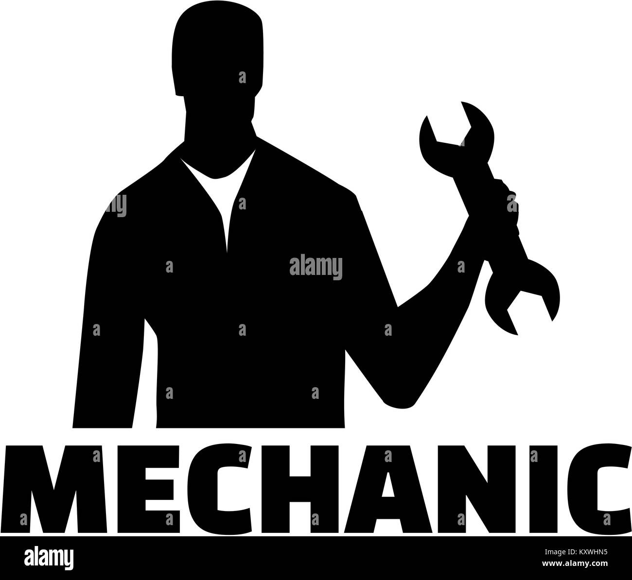 Mechaniker Silhouette mit Job Titel Stockfoto
