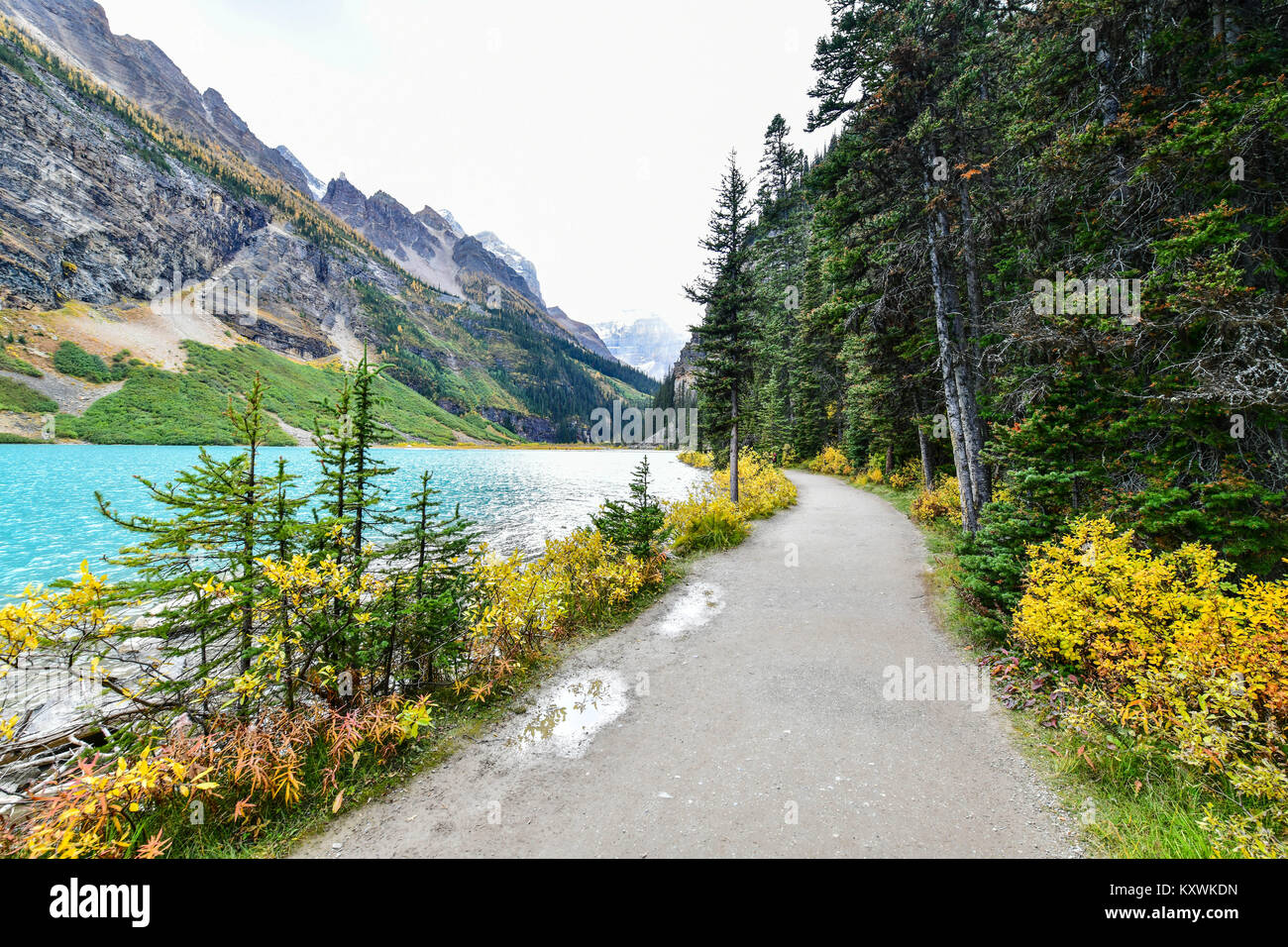 Schönen Herbst Blick auf den berühmten Lake Louise, Banff National Park, Alberta, Kanada Stockfoto