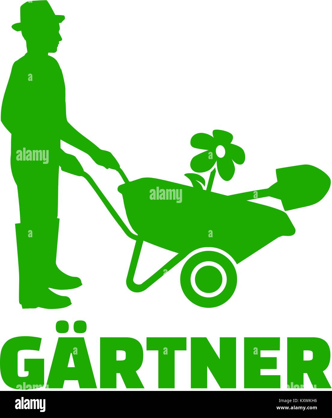 Silhouette einer Gärtner mit deutschen männlichen Berufsbezeichnung und