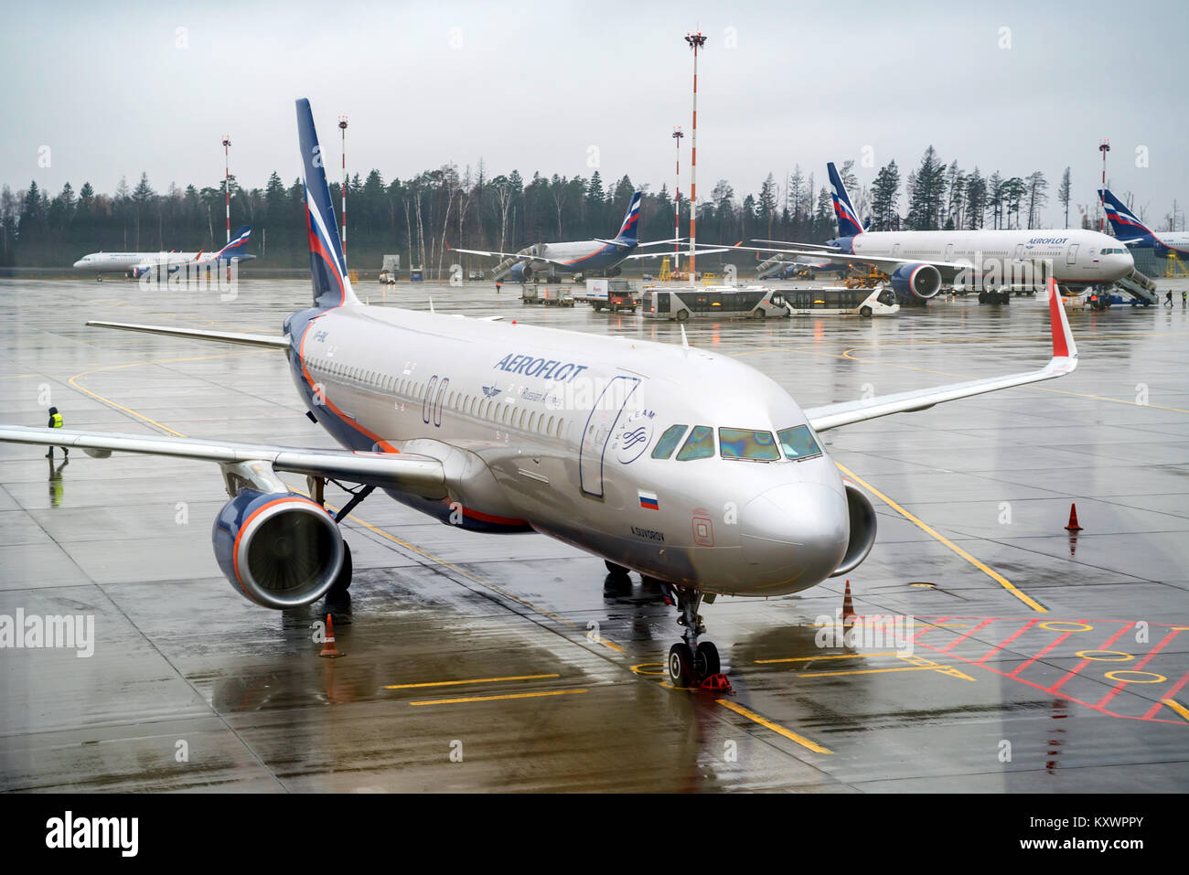 Moskau, Russland - ca. November 2017: Aeroflot Flugzeug Der internationale Flughafen Sheremetyevo Stockfoto