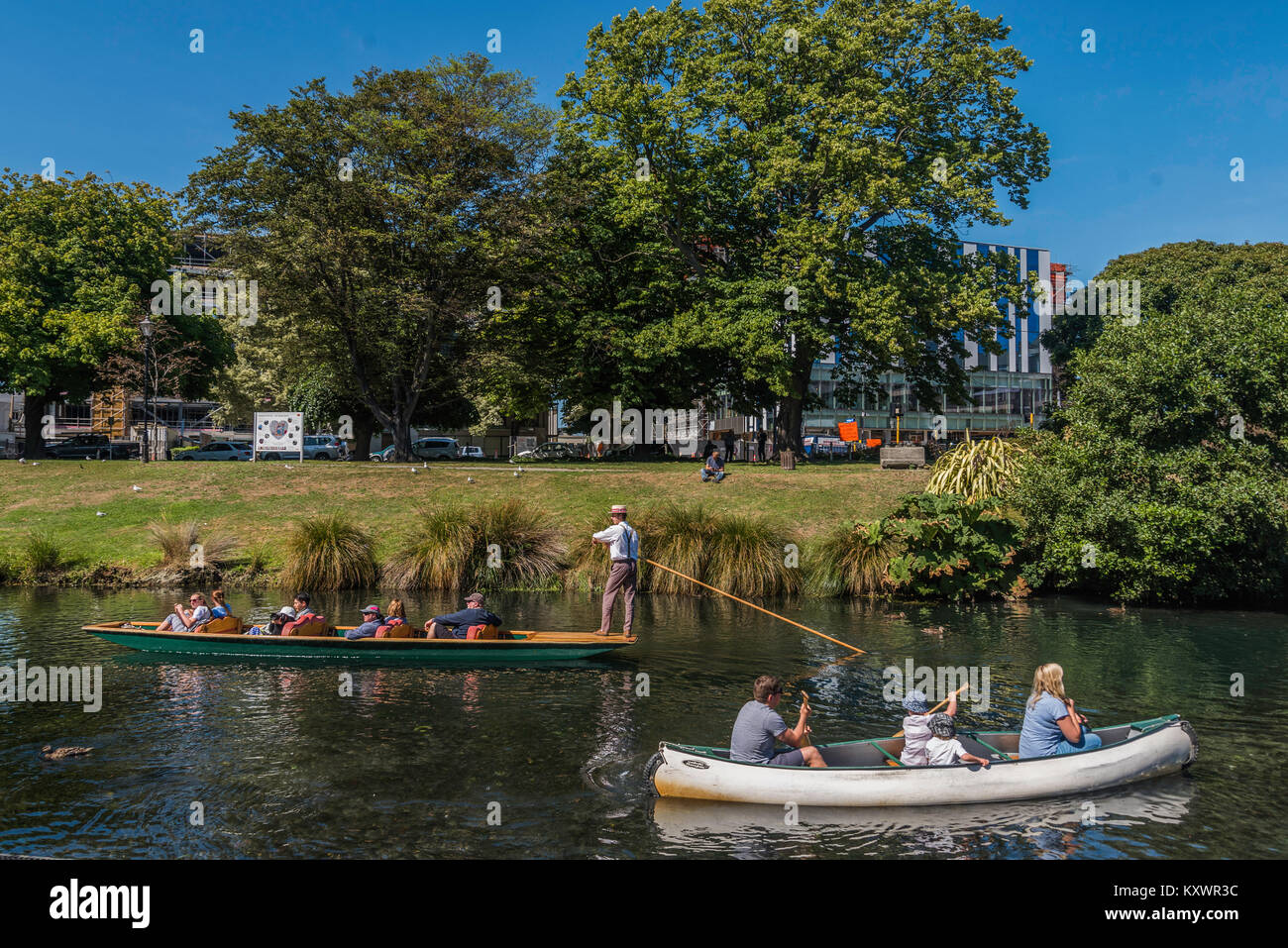 Boote auf dem Fluss Avon, Christchurch, Neuseeland Stockfoto