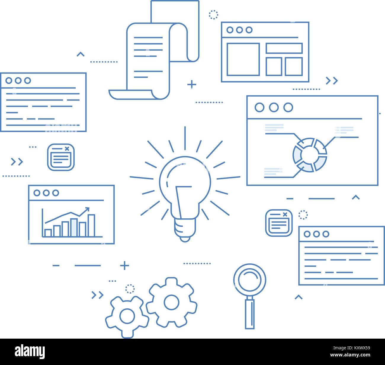 Börse und Business Analytics, Datenfluss, statisics und Verbreitung von Dokumenten Stock Vektor
