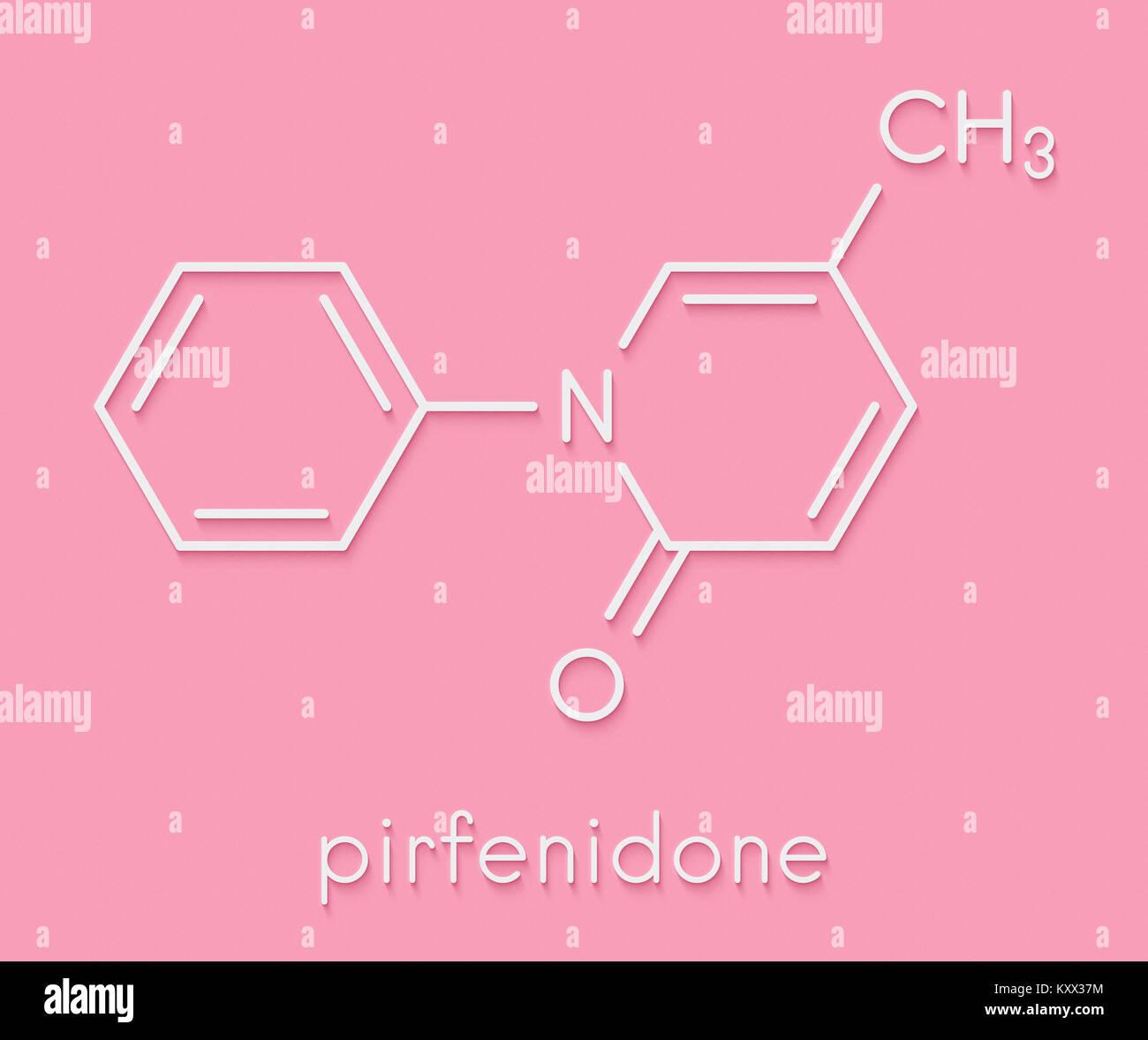 Pirfenidone idiopathische Lungenfibrose (IPF) Droge Molekül. IPF ist eine seltene Lungenerkrankung. Skelettmuskulatur Formel. Stockfoto