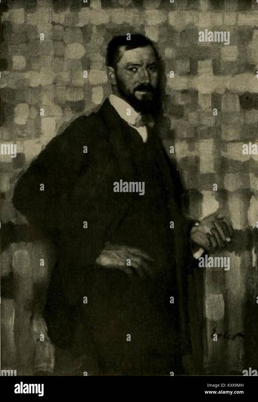 Fritz Erlers Porträt des Bildhauers Theodor von Gosen aus dem Jahr 1908 zeigt den Künstler in seinem Atelier und hebt deutsche Kunstkreise und Porträtmalerei des frühen 20. Jahrhunderts hervor. Stockfoto