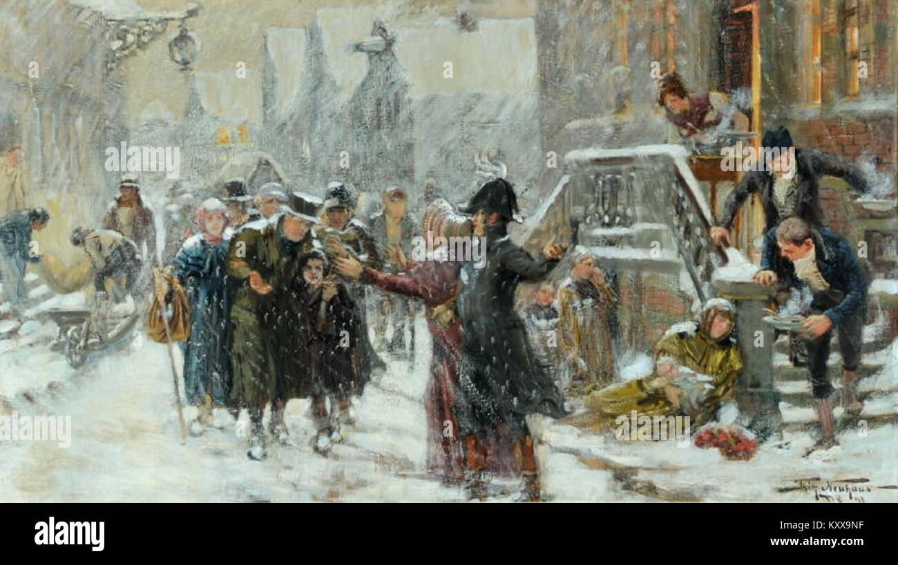 Ein Werk von Fritz Neuhaus mit dem Titel „Flüchtlinge“, das die Erfahrung von Vertriebenen darstellt. Das Stück beleuchtet die sozialen und menschlichen Realitäten von Migration und Zuflucht. Stockfoto