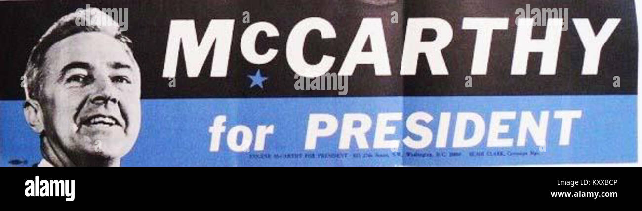Die Präsidentschaftskampagne von Eugene McCarthy 1972 konzentrierte sich auf die Vorwahlen der Demokratischen Partei in den Vereinigten Staaten und betonte die Opposition gegen den Vietnamkrieg und die politische Reform. Stockfoto