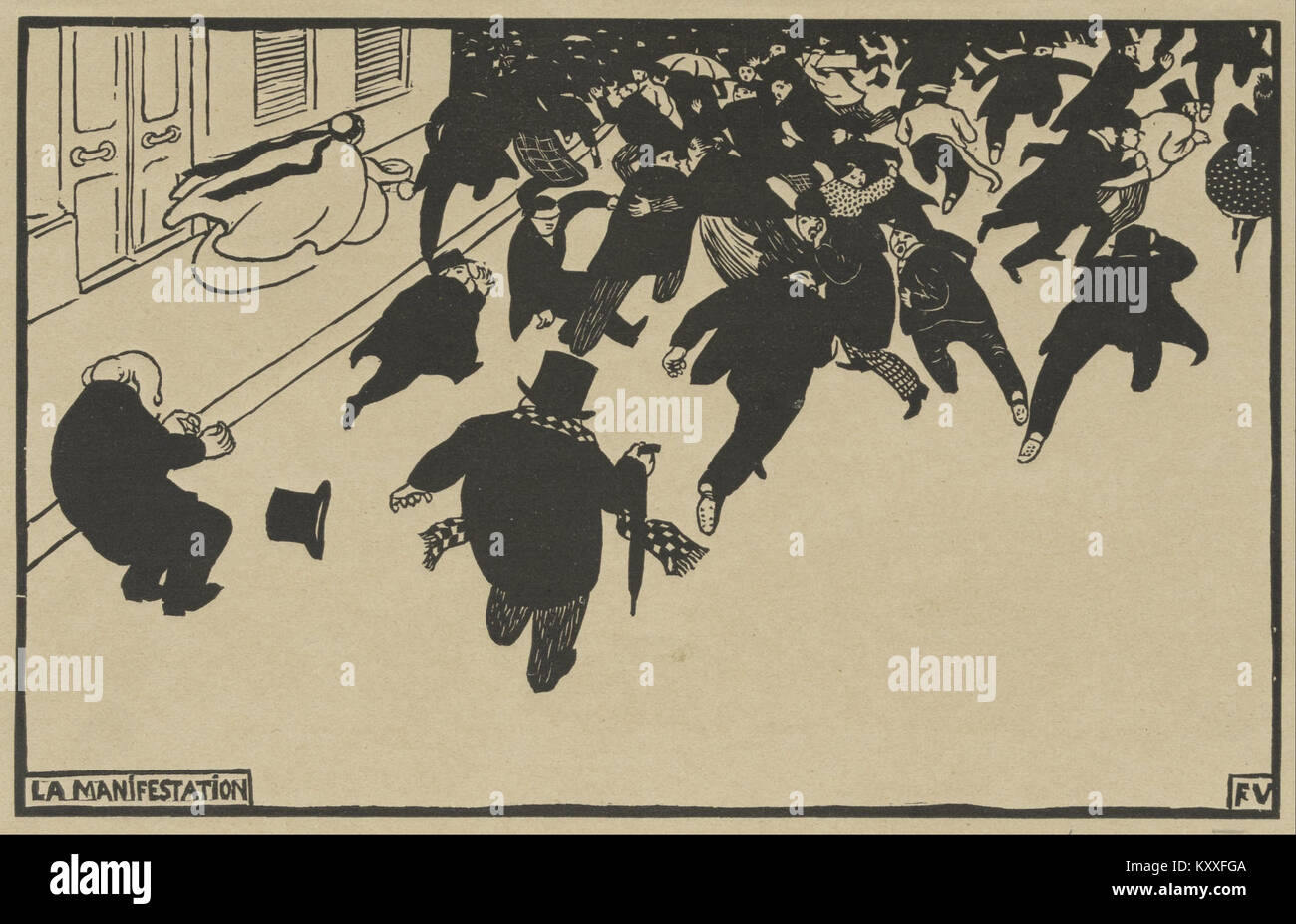 Félix Vallottons Gemälde „La Manifestation“ verwendet kräftige Farben und scharfe Kontraste, um politische und gesellschaftliche Ereignisse dieser Zeit darzustellen. Stockfoto