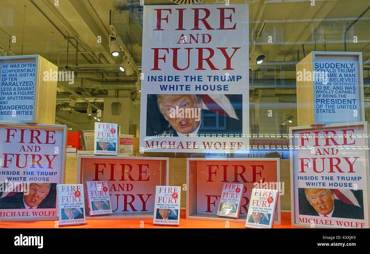 Buchhandlung im Zentrum von London für "Fire & Fury", das meistverkaufte Buch über die Donald Trump, das Weiße Haus von Michael Wolff Stockfoto