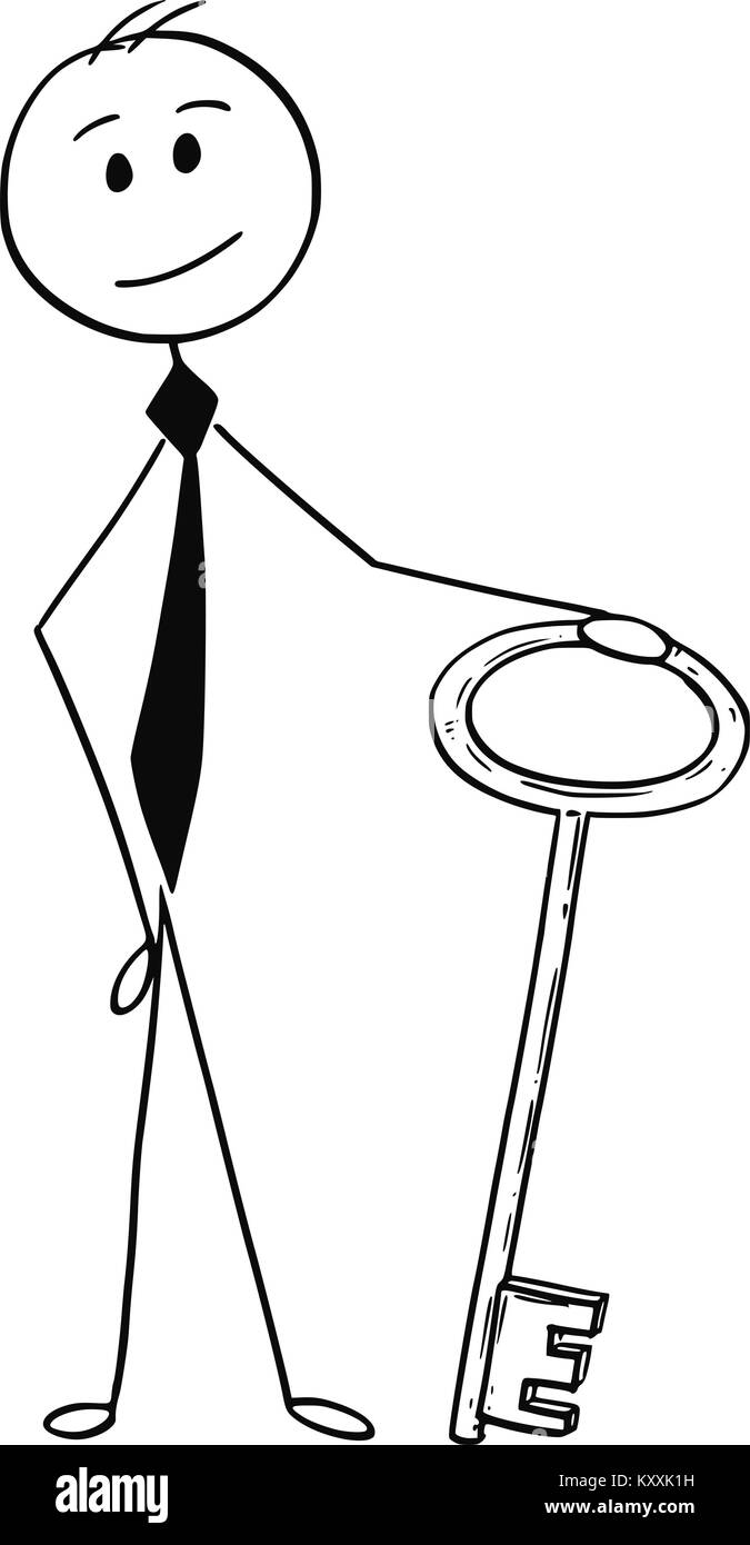 Konzeptionelle Cartoon von Geschäftsmann, der einen Schlüssel Stock Vektor