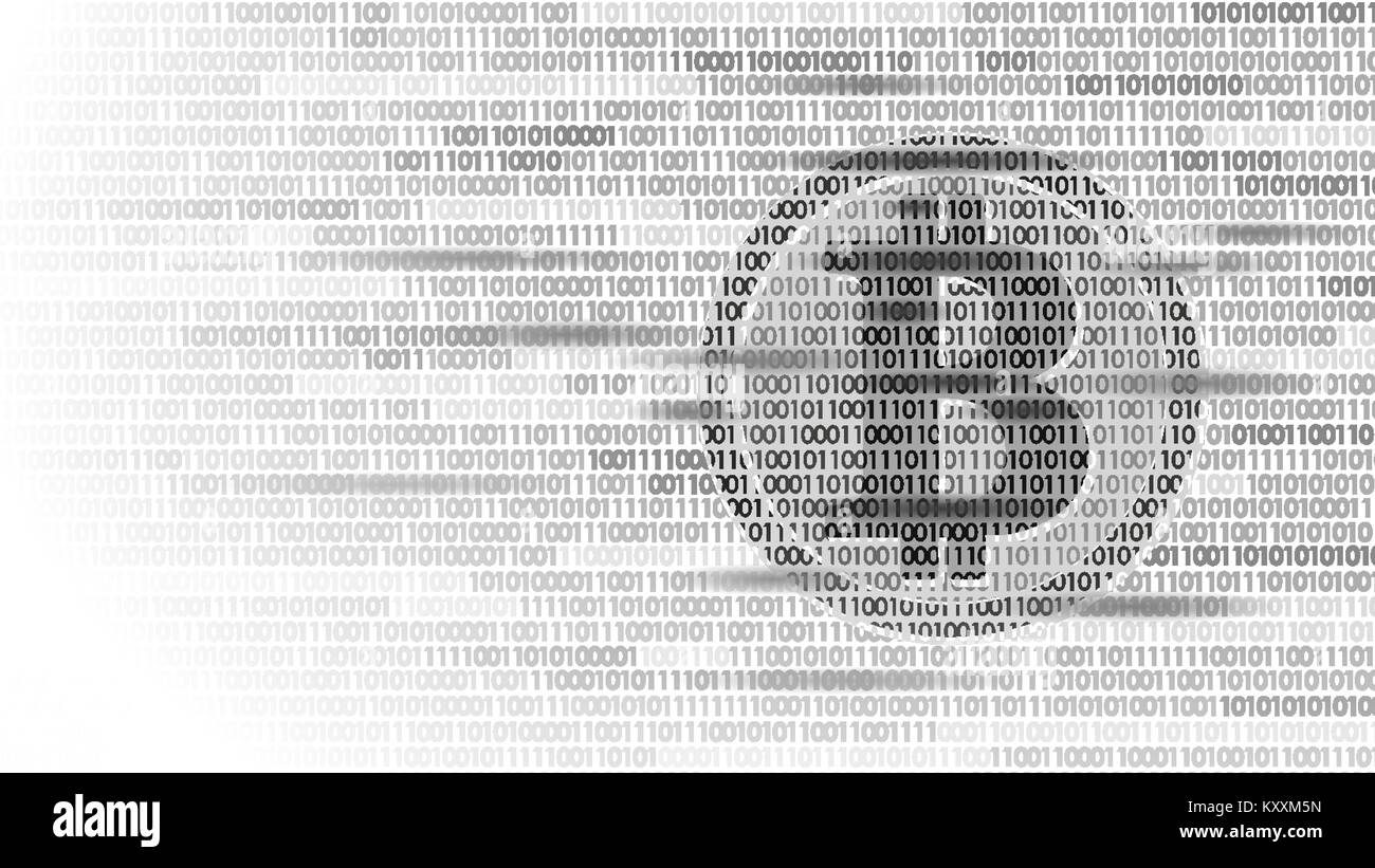 Bitcoin digitale cryptocurrency Zeichen Binär Code Nummer. Big Data Information Mining Technologie. White monochrome glühende Zusammenfassung web Internet electronic payment Vector Illustration Stock Vektor